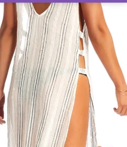 Vitamin A Trade Wind Dress beachwear cover up brown On White Ren Stripe S - 6 - Picture 1 of 10
