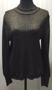 New ANN TAYLOR LOFT Womens Large crew neck knit sweater black gold - Picture 1 of 7