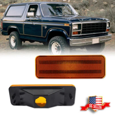 Amber Lens Front Parking Turn Signal Lights For 80-86 Ford Bronco F150 F250 F350 - Image 1 of 4