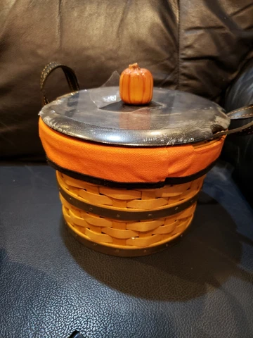 Longaberger Small Bushel Basket Halloween Boo Liner, Protector, Lid, Pumpkin Cover