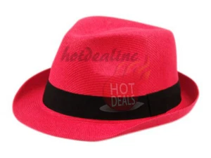 Unisex Adjustable Summer Straw Fedora Hat Trilby Cuban Sun Panama Roll Up Brim - Picture 1 of 17