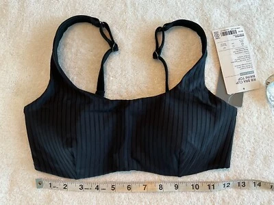 Athleta NUEVO CON ETIQUETAS 32D/DD NEGRO Sujetador acanalado Copa Bikini Top Natación 530891  Foto 1 de 4