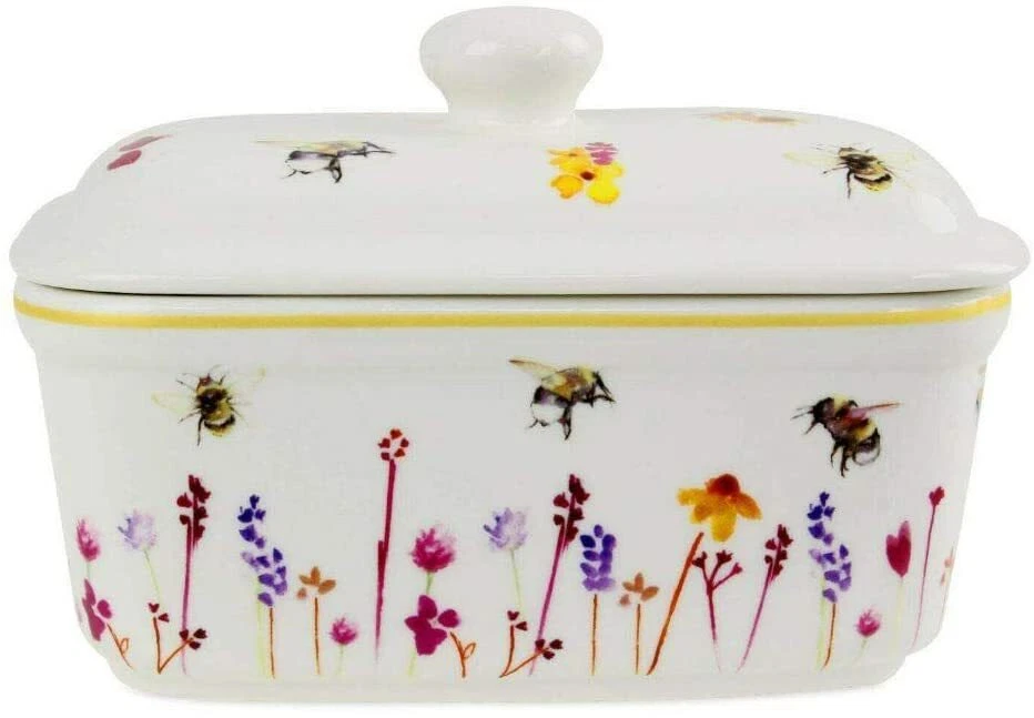 LEONARDO PLATO DE MANTEQUILLA DE DISEÑO DE ABEJAS OCUPADAS China fina *NUEVO* En caja