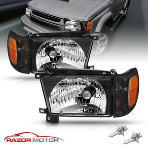 1996-1998 Black Glass Headlight + Corner Light Pair For Toyota 4Runner w/ Bulb - Picture 1 of 6
