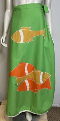 VTG 60s Applique FISH Wrap Max Skirt S 4 6 8 Green Yellow Orange Robert Brand - Image 1 of 4