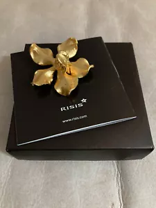 RISIS Orchidee 24K Gold UNIKAT Brosche / Kettenanhänger 5cm im Original Karton - Picture 1 of 14