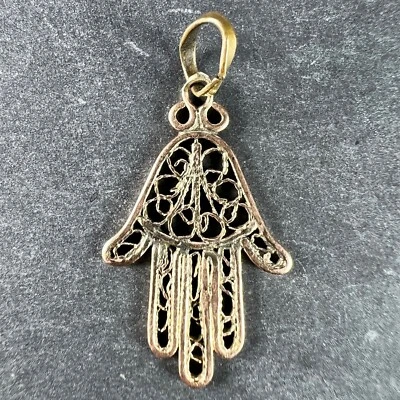 Hamsa Hand Protective 9K Rose Gold Charm Pendant - Image 1 of 4