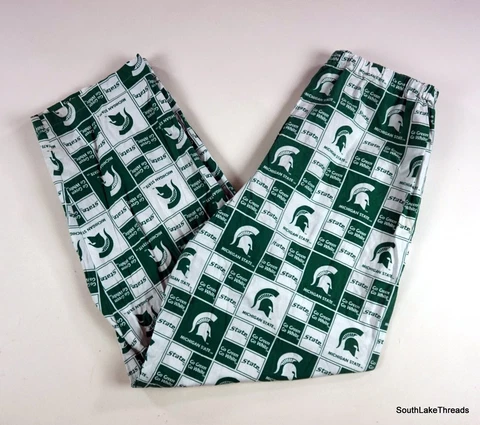 VTG Y2K Michigan State Spartans Allover Print Handmade Pants Sparty Women's 7 Cover