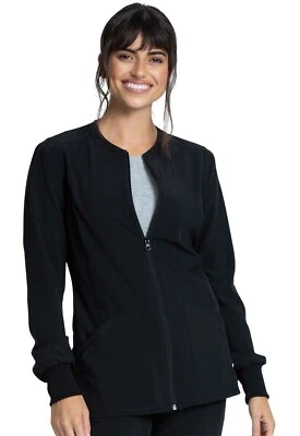 Cherokee Allura Women's Zip Front Jacket CKA384 BLKW Black Free Shipping - Image 1 of 4