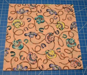 8 - 10" fabric squares cowgirl hat rope horseshoe peach pink purple rotary cut - Picture 1 of 2