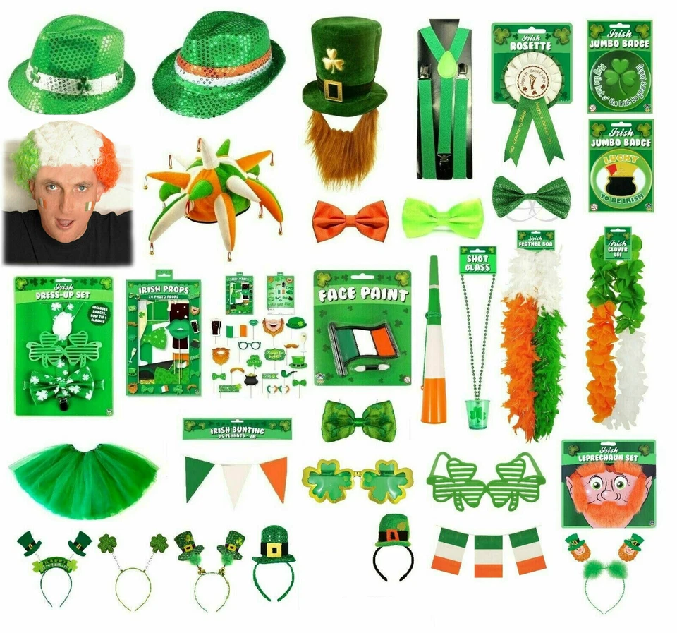 ST. PATRICK`S DAY FANCY DRESS COSTUME ACCESSORY Irish Party Clover Gold Lot UK - Image 1 of 1