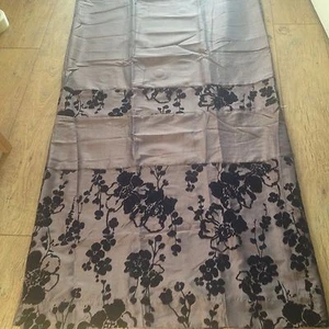 CHOCOLATE BROWN FAUX SILK SATIN-EMBOSSED RING TOP LINED CURTAINS 66" X 90" - Picture 1 of 11