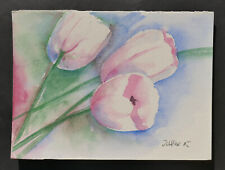 Aquarell Original Weiße Tulpen, Blumenbild klein