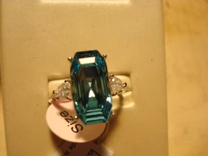 BLEU SAGE 925 STERLING PREMIUM BLUE CRYSTAL RING W CLEAR CRYSTALS SIZE 8 - Picture 1 of 9