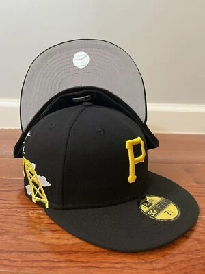 MLB Pittsburgh Pirates Cloud Icon New Era 59Fifty fitted Hat - Black/ Gray UV - Image 1 of 4