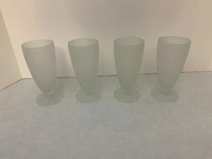 Set of (4) - Clear Frosted Soda Fountain Glasses - 6.5" Tall - Cherry Pattern - Picture 1 of 9