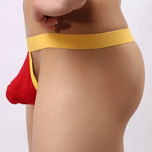 Men Beach Underwear Net Pouch Hip Brief T-back Bikinis Open Crotch Micro Thongs - Picture 1 of 17