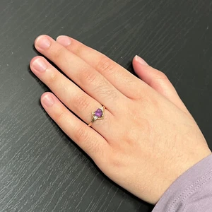 Vintage 10K Yellow Gold SMG Amethyst Heart Diamond Ring 1.92g Size 6.75 - Picture 1 of 12