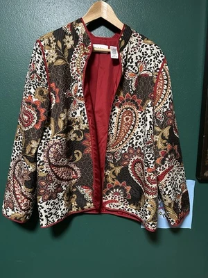 Quilted Jacket XL 16 Womens Brown Paisley Red Lined Boho Artsy Hippie Retro  - Image 1 of 4