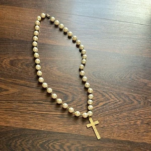 Vintage Pearl Cross Necklace Ivory Gold - Picture 1 of 5