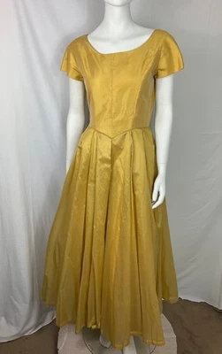 Винтажный 1950-х годов ручной работы золото макси платье для официальных приемов Fit & Flare коктейльное платье - Изображение 1 из 4