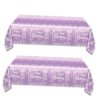  2 piezas y mantel plateado para fiesta de cumpleaños, 54''x71'' brillo cumpleaños púrpura Foto 1 de 4