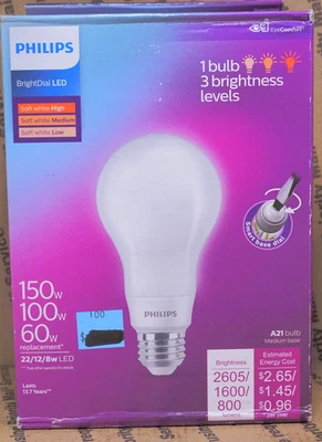 Philips - Bright Dial - LED A21 MEDIUM BASE  Light Bulb 150 100 60W 22/12/8W NEW - Image 1 of 2