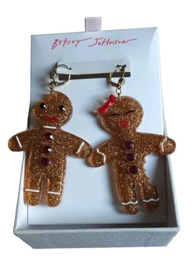 Nuevos pendientes colgantes Betsey Johnson desajustes pan de jengibre hombre y mujer Foto 1 de 4
