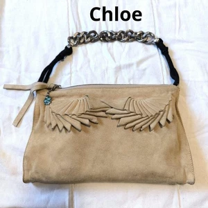 Chloe Hand Bag Tote Purse Party Bag Suede Beige Authentic - Picture 1 of 24