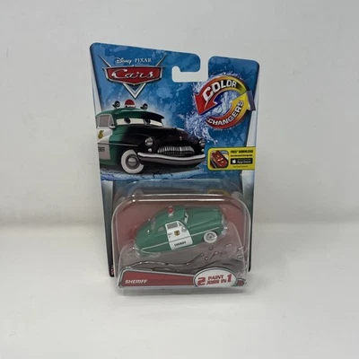 2014 Disney Cars Cambiadores de Color Verde Negro Sheriff 2 Trabajos de Pintura en 1 Nuevo Sellado Foto 1 de 4
