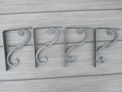 Set Of 4 Vintage Hammered Metal Wall Shelf Brackets 7 x 5 x 1 in. - Image 1 of 4