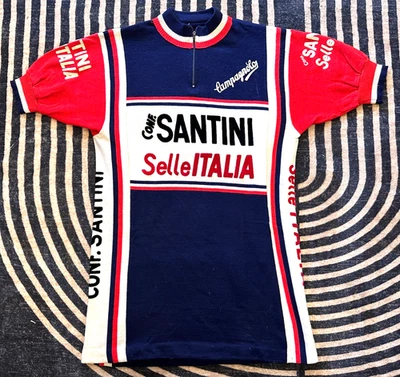 Vintage CAMPAGNOLO Santini Selle Italia Cycling Race Jersey Shirt - Image 1 of 4