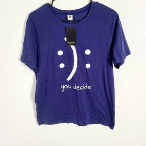 Blackmyth T-Shirt Navy Blue White Graphics, You Decide Happy/Sad Face, LargeNWT - Picture 1 of 6