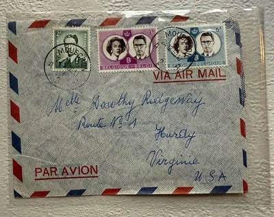 Бельгия авиапочта конверт 1960-х королевские свадебные марки в США мускрон почтовая марка очень хорошее состояние - Изображение 1 из 4