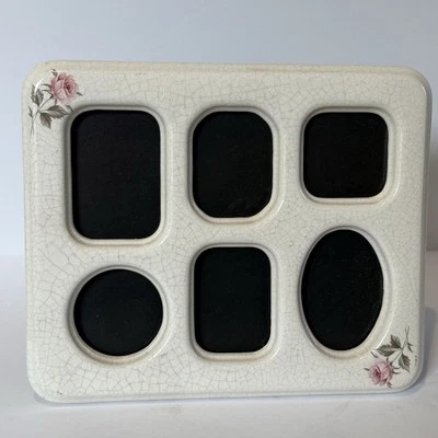 VTG Ceramic Floral 6 Photo Frame Pink Rose Cottagecore Romantic Feminine 90s 80s - Image 1 of 4