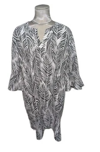CooliBar Black & White Feather Print Dress Cover Up Size XL UPF 50+ - Picture 1 of 12