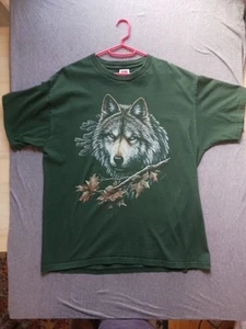Vintage 90's Wolf Forest Nature Fall Wildlife T-Shirt Men's XL - Picture 1 of 13