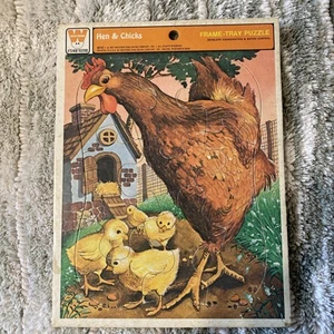 Vintage Whitman Rahmen Tablett Puzzle 1977 Henne & Küken Bauernhof - Bild 1 von 6