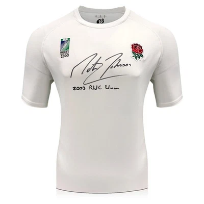 Camiseta conmemorativa de rugby de Inglaterra firmada por Martin Johnson '03: inscripción Foto 1 de 4