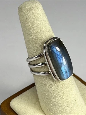 Кольцо с натуральным огненным лунным камнем серебро 925 пробы женское кольцо размер 7 - Изображение 1 из 4