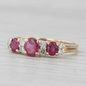 1ctw Ruby Diamond Ring 14k Yellow Gold 3-Stone Size 7 Stackable - Picture 1 of 10