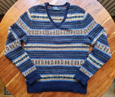 Polo Ralph Laure Herren Fair Isle Pullover Strickpullover 100 % Wolle blau M - Bild 1 von 4