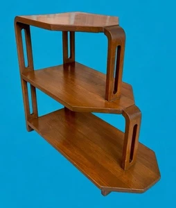 Mid Century Modern Wood 3-Tier End Table Shelf Plant Stand Curved Vintage - Picture 1 of 21