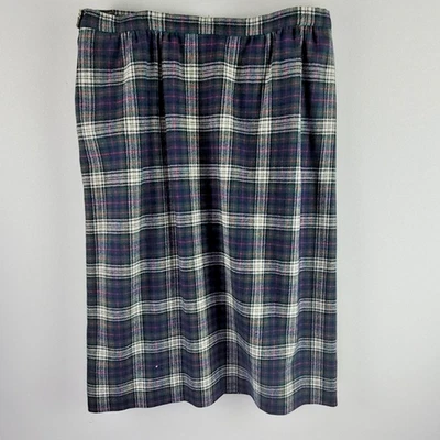 VTG Pendleton Wool Blue Green red white Plaid Lined Skirt Side Pockets Size 16 - Image 1 of 4
