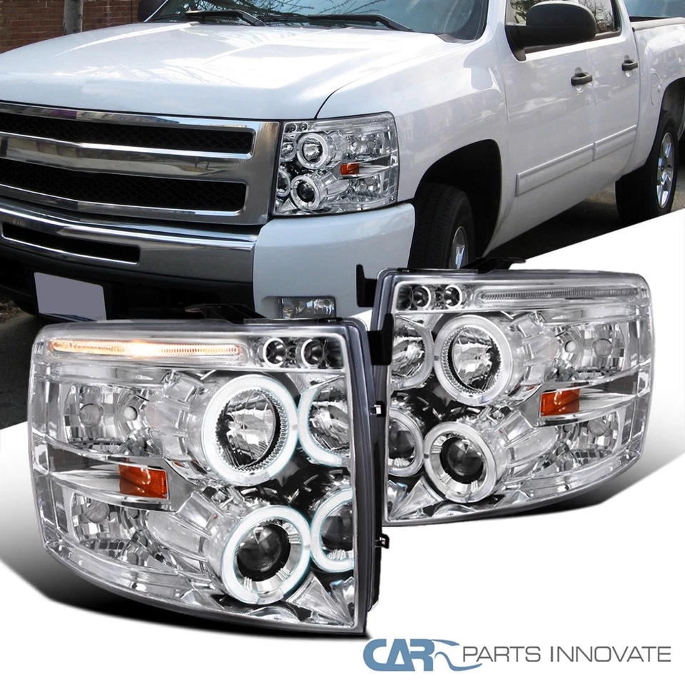 Fits 2007-2013 Chevy Silverado 1500 2500HD 3500HD LED Halo Projector Headlights Foto 1 de 4