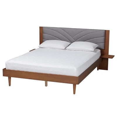 Baxton Studio Hemera Gris Tela Marrón Madera King Size Plataforma Cama Con Mesa Foto 1 de 4