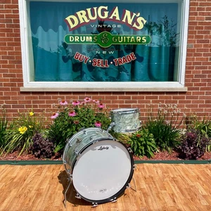 1960 Ludwig 2pc Drum Set Sky Blue Pearl Trans Badge 22/12 - Picture 1 of 24