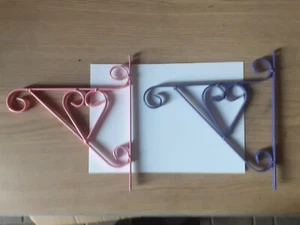 2x "HEART" Hanging Basket Brackets 9 1/2" NEW - Handmade in Pink & Purple PRETTY - Picture 1 of 1