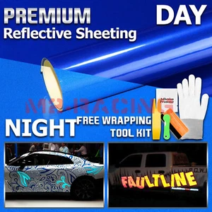 【Reflective】 Blue Car Vinyl Wrap Sticker Decal Graphic Sign Adhesive Sheet Film - Picture 1 of 12