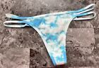 NWT VICTORIA'S SECRET PINK S L XL BLUE TIE DYE RIBBED KNIT STRAPPY THONG PANTIES